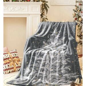 Christmas Tree Throw Blanket Holiday Pattern Decor Soft Fleece Gray 50X60